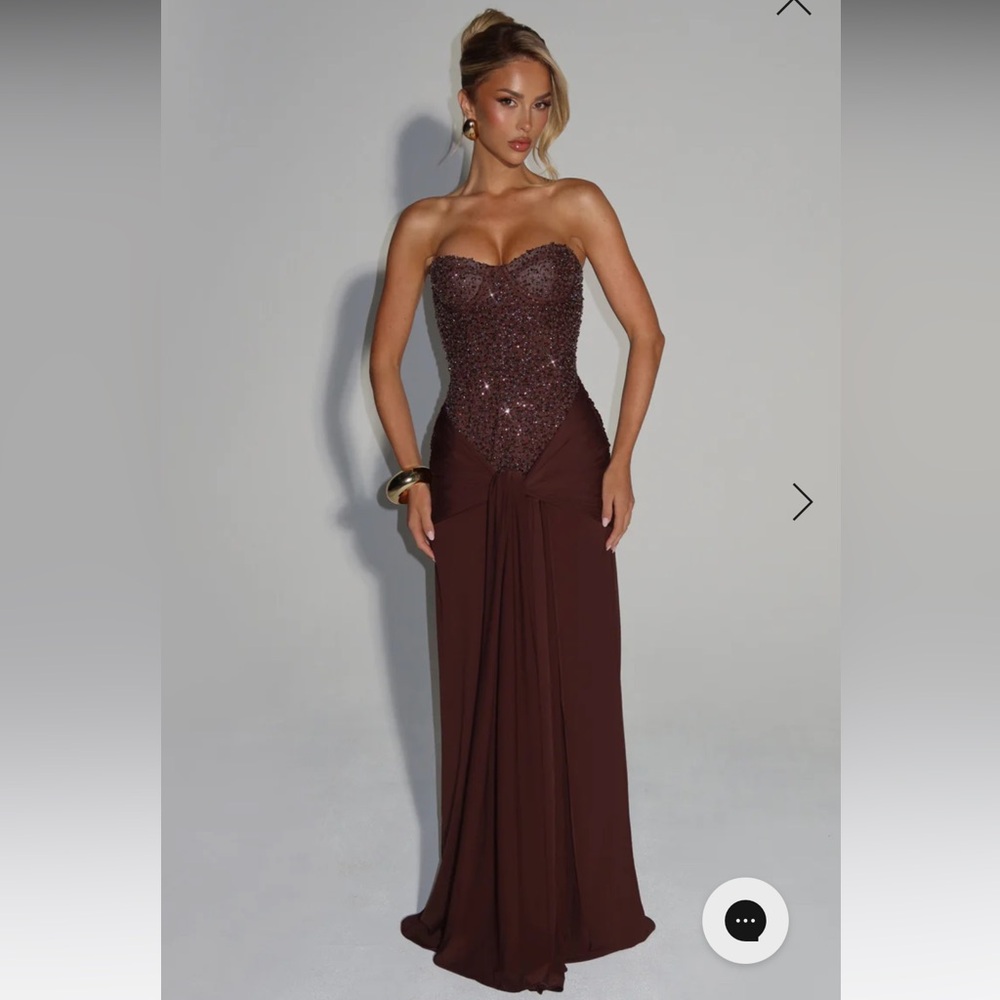 Strapless Brown Beaded Dress